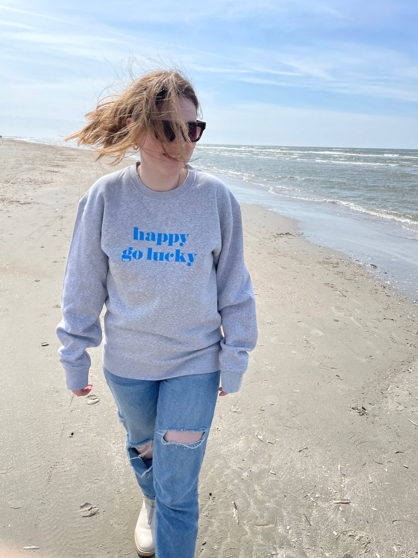 STRANDLIV Sweater "happy go lucky" grau/blau